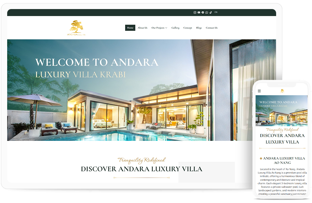 ทำเว็บไซต์ Andara Luxury Villa บ้านพักพูลวิลล่าในจังหวัดกระบี่